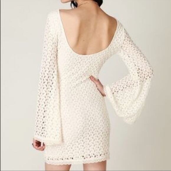 Free People Crochet Bell Sleeve Mini Dress in Cream - Picture 10 of 11